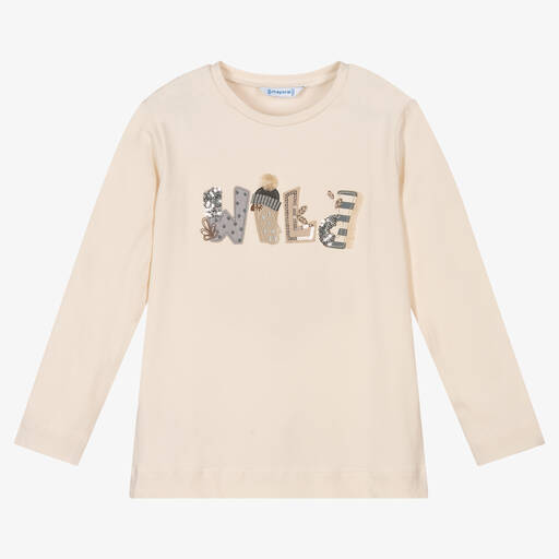 Mayoral-Girls Beige Owl Sequin Top | Childrensalon Outlet