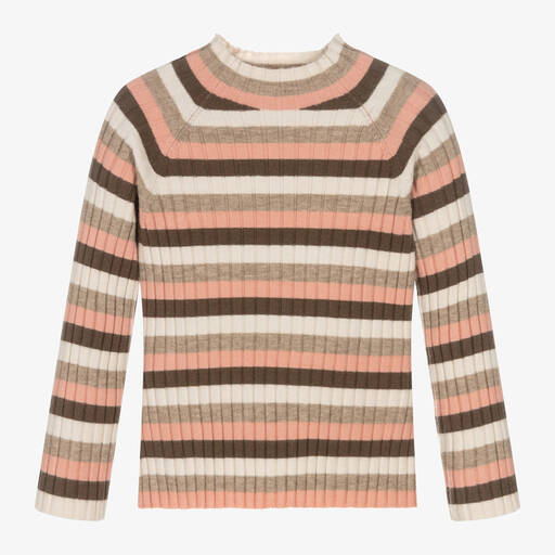 Mayoral-Girls Beige & Pink Stripe Ribbed Turtleneck Top | Childrensalon Outlet