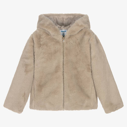 Mayoral-Beige plüschige Kunstpelzjacke | Childrensalon Outlet