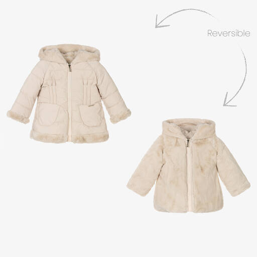 Mayoral-Girls Beige Reversible Coat | Childrensalon Outlet