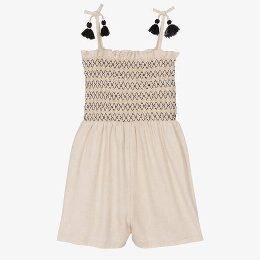 Mayoral-Girls Beige Smocked Playsuit | Childrensalon Outlet