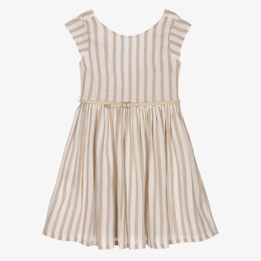 Mayoral-Girls Beige Striped Dress | Childrensalon Outlet