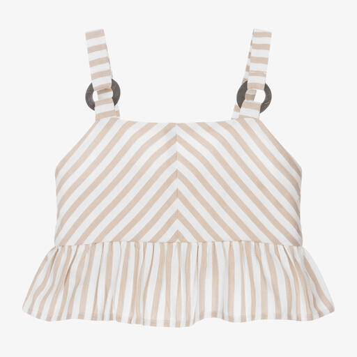 Mayoral-Girls Beige Striped Sleeveless Top | Childrensalon Outlet