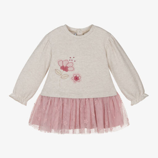 Mayoral-Girls Beige Tulle Skirt Dress | Childrensalon Outlet