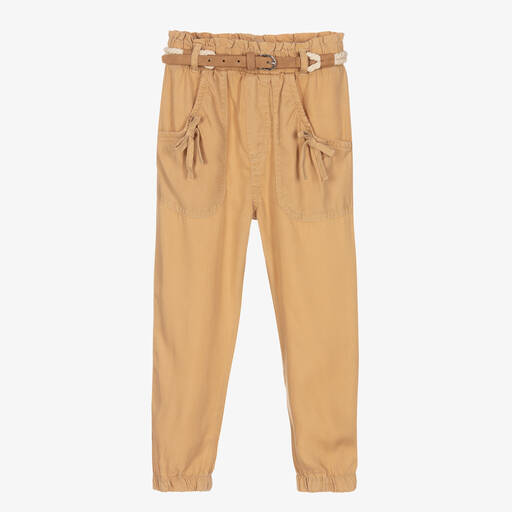 Mayoral-Girls Beige Twill Rope Belt Trousers | Childrensalon Outlet