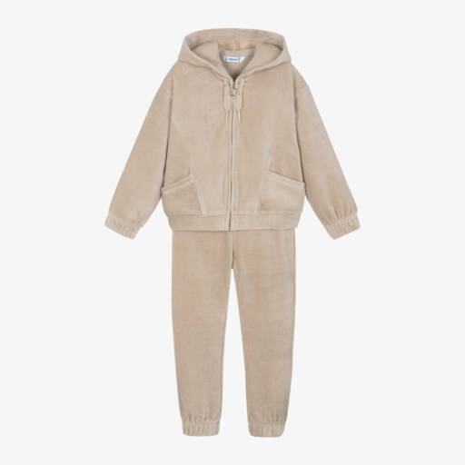 Mayoral-بدلة رياضية مخمل لون بيج للبنات | Childrensalon Outlet