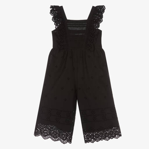 Mayoral-Girls Black Broderie Anglaise Jumpsuit | Childrensalon Outlet