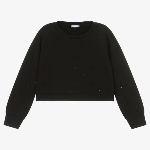 Mayoral-Girls Black Cotton Studded Sweatshirt | Childrensalon Outlet