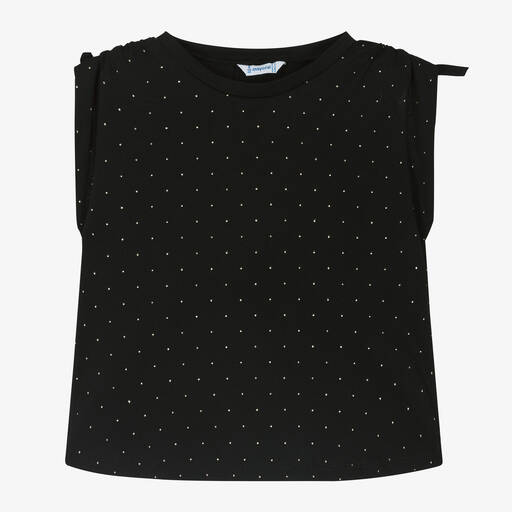 Mayoral-Girls Black Cotton Studded T-Shirt | Childrensalon Outlet