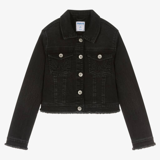 Mayoral-Veste noire brodée en jean fille | Childrensalon Outlet