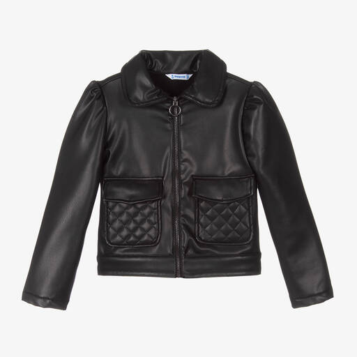 Mayoral-Girls Black Faux Leather Jacket | Childrensalon Outlet