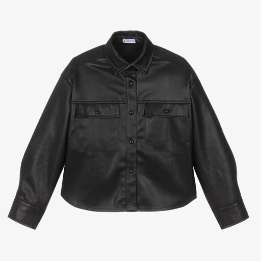Mayoral-Girls Black Faux Leather Shirt Jacket | Childrensalon Outlet