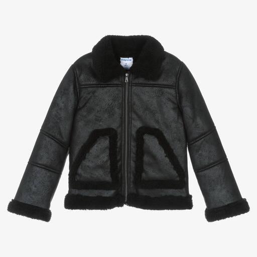Mayoral-Girls Black Faux Suede Jacket | Childrensalon Outlet