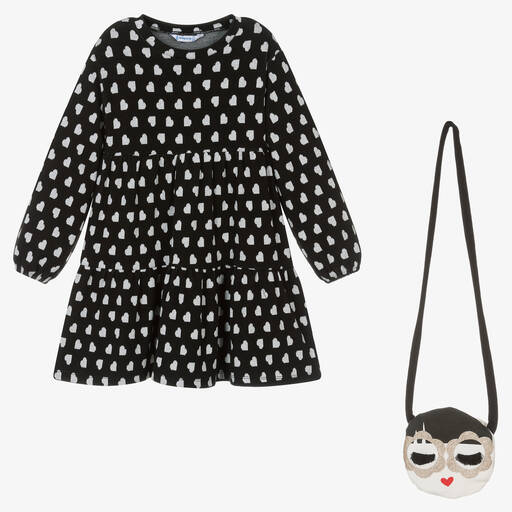 Mayoral-Girls Black Heart Dress & Bag Set | Childrensalon Outlet