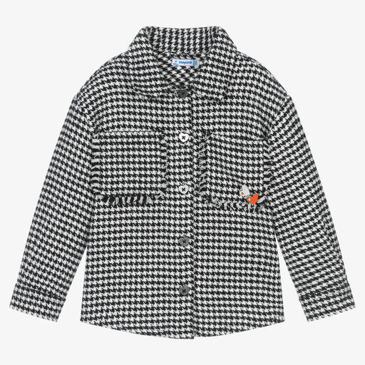 Mayoral-Girls Black Houndstooth Flannel Shacket | Childrensalon Outlet