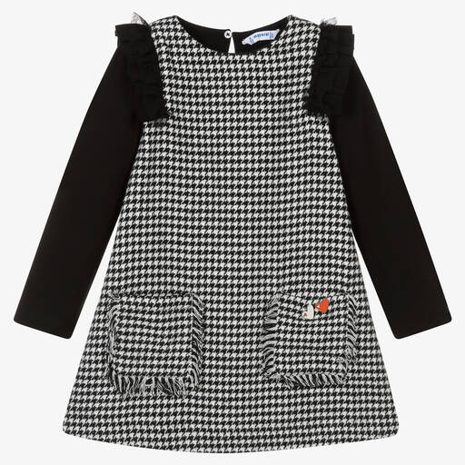 Mayoral-Girls Black & Ivory Houndstooth Dress | Childrensalon Outlet