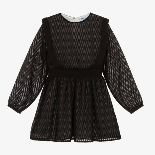 Mayoral-Girls Black Patterned Chiffon Gown | Childrensalon Outlet