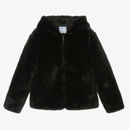 Mayoral-Girls Black Plush Faux Fur Jacket | Childrensalon Outlet