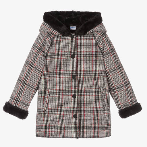 Mayoral-Girls Black & Red Check Coat | Childrensalon Outlet