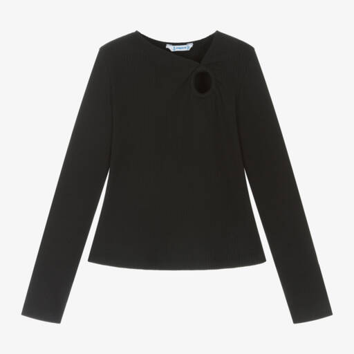 Mayoral-Girls Black Ribbed Jersey Top | Childrensalon Outlet