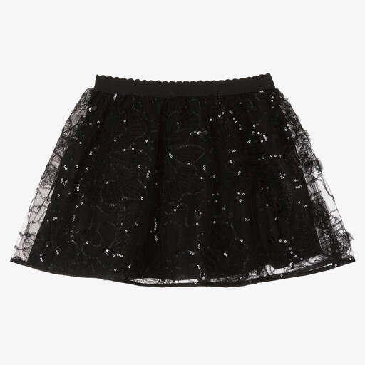 Mayoral-Girls Black Sequin & Tulle Floral Skirt | Childrensalon Outlet