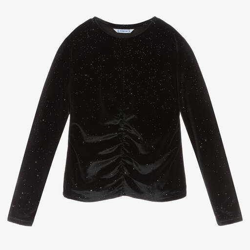 Mayoral-Girls Black Sparkly Velour Top | Childrensalon Outlet