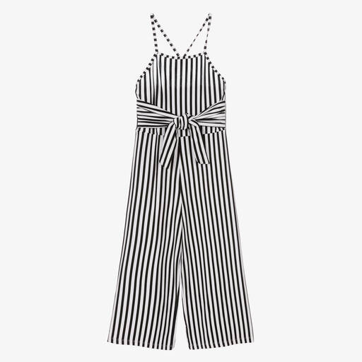 Mayoral-Girls Black & White Striped Jumpsuit | Childrensalon Outlet