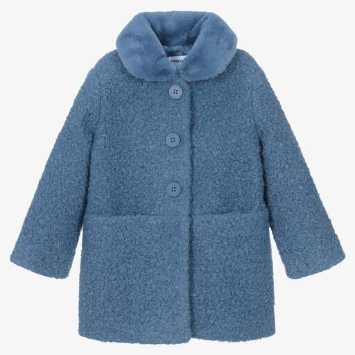 Mayoral-Girls Blue Bouclé Coat | Childrensalon Outlet