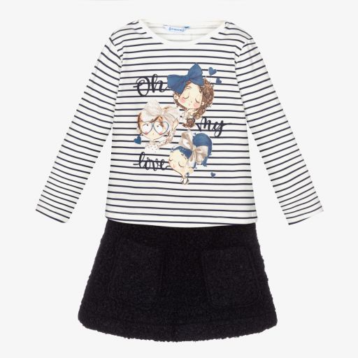 Mayoral-Girls Blue Bouclé Skirt Set | Childrensalon Outlet