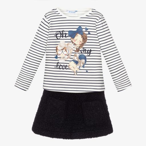 Mayoral-Комплект с синей юбкой из букле для девочек | Childrensalon Outlet