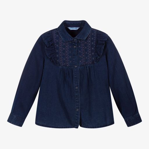 Mayoral-Girls Blue Chambray Blouse | Childrensalon Outlet