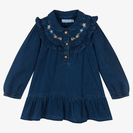 Mayoral-Girls Blue Chambray Dress | Childrensalon Outlet