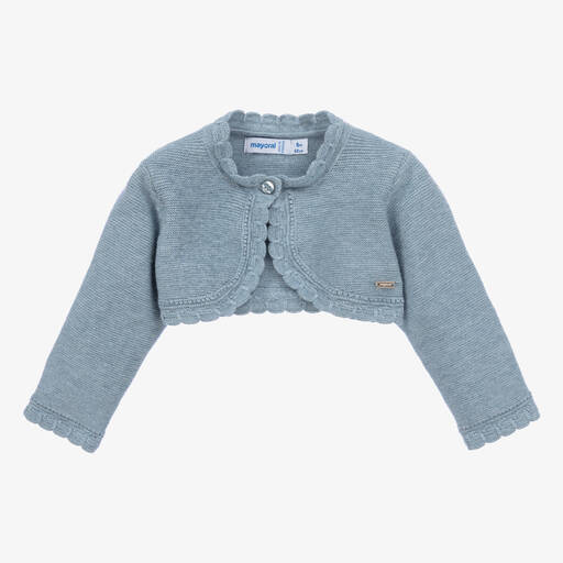 Mayoral-Girls Blue Cotton Bolero Cardigan | Childrensalon Outlet