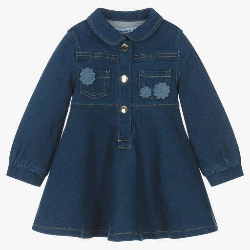 Mayoral-Girls Blue Cotton Denim Dress | Childrensalon Outlet