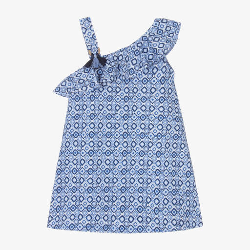Mayoral-Girls Blue Cotton Dress | Childrensalon Outlet