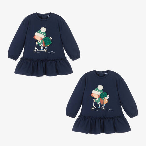 Mayoral-Girls Blue Cotton Jersey Bunny Dress | Childrensalon Outlet