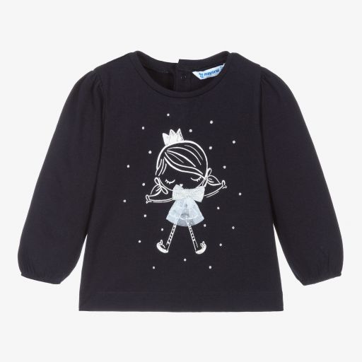 Mayoral-Girls Blue Cotton Jersey Top | Childrensalon Outlet