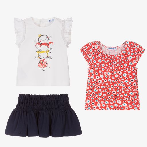 Mayoral-Ens. jupe bleue en coton Fille | Childrensalon Outlet