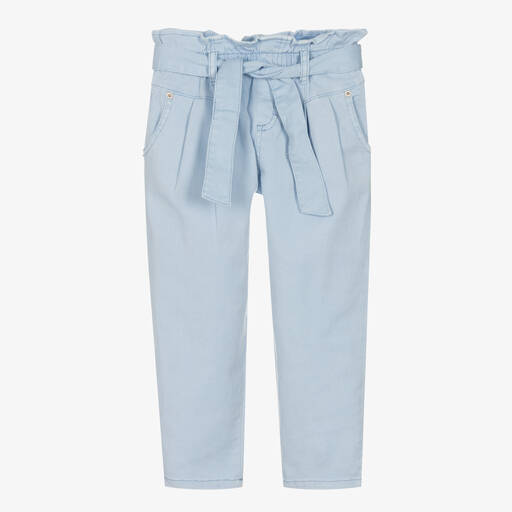 Mayoral-Girls Blue Cotton Twill Trousers | Childrensalon Outlet