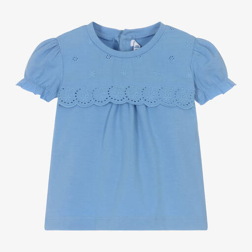 Mayoral-Girls Blue Embroidered Cotton T-Shirt | Childrensalon Outlet