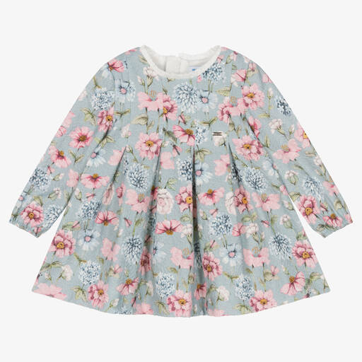 Mayoral-Robe bleue en jacquard à fleurs | Childrensalon Outlet