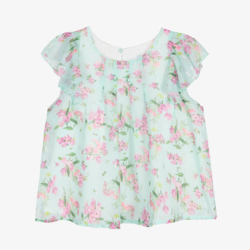 Mayoral-Girls Blue Floral Print Chiffon Blouse | Childrensalon Outlet