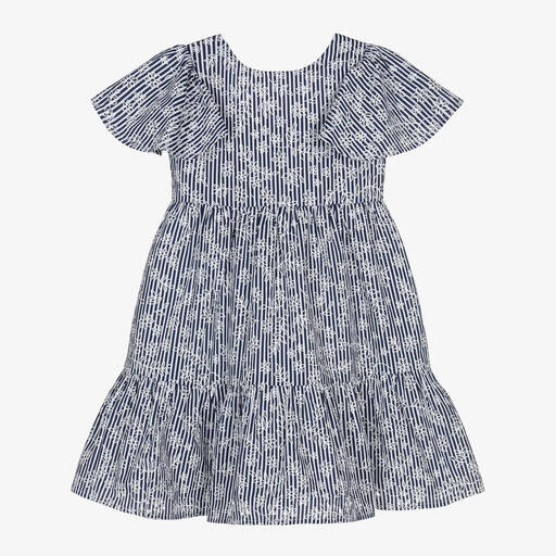 Mayoral-Girls Blue Floral Stripe Cotton Dress | Childrensalon Outlet