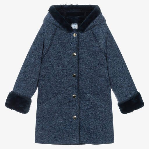 Mayoral-Синее пальто с меховой отделкой | Childrensalon Outlet