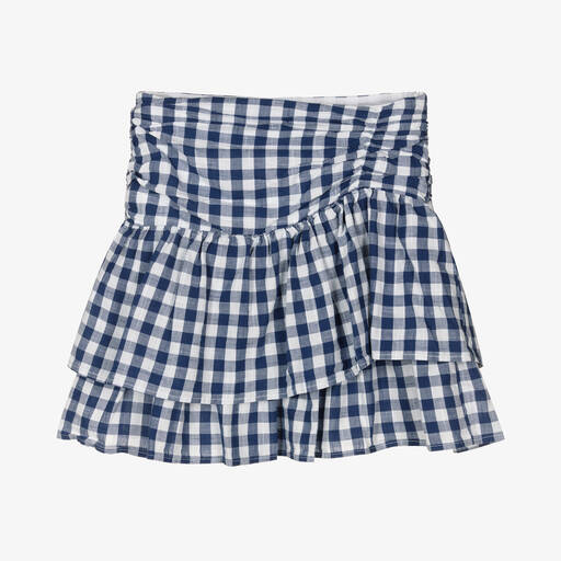 Mayoral-Синяя хлопковая юбка в клетку с рюшами | Childrensalon Outlet