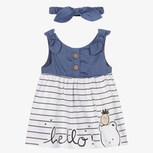 Mayoral Newborn-Girls Blue & Grey Stripe Ensemble | Childrensalon Outlet