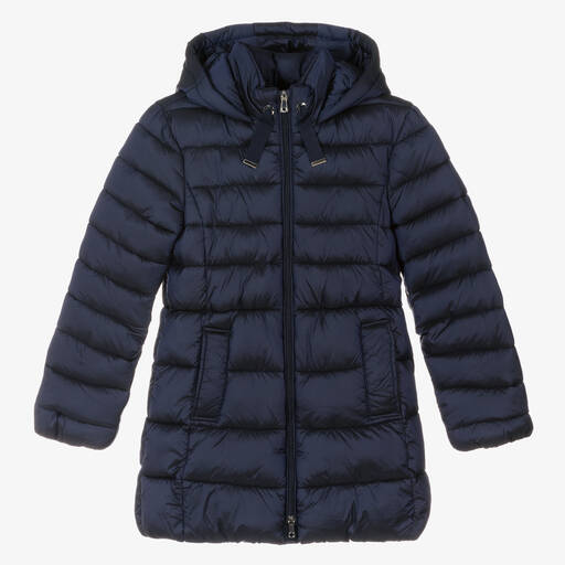 Mayoral-Girls Blue Hooded Puffer Coat | Childrensalon Outlet