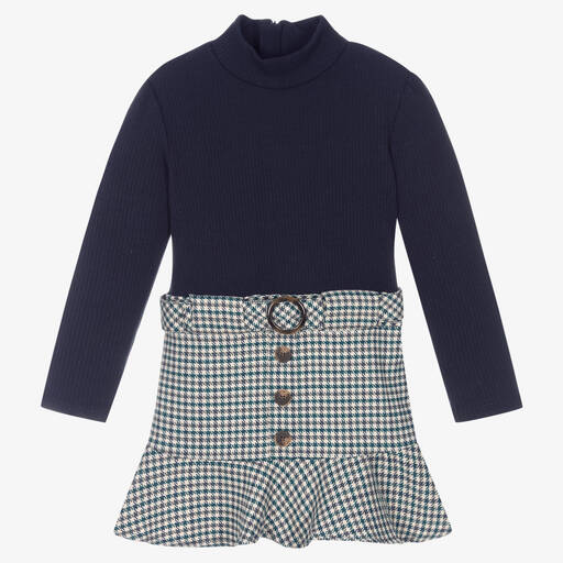 Mayoral-Girls Blue Houndstooth Dress | Childrensalon Outlet