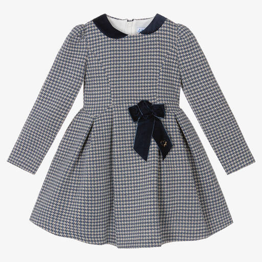 Mayoral-Girls Blue Houndstooth Jacquard Dress | Childrensalon Outlet