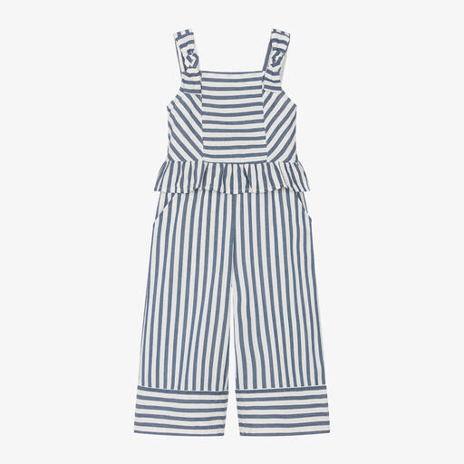 Mayoral-Girls Blue & Ivory Stripe Trouser Set | Childrensalon Outlet